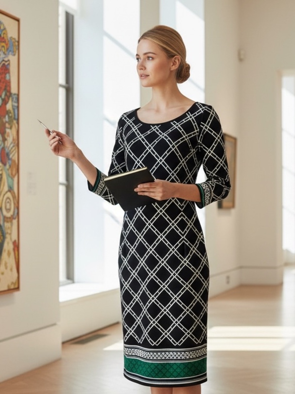 #104 Classic Black and Green Women's Dress by White House Black Market